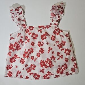 J. Crew Blouse Womens Medium White Red Hibiscus